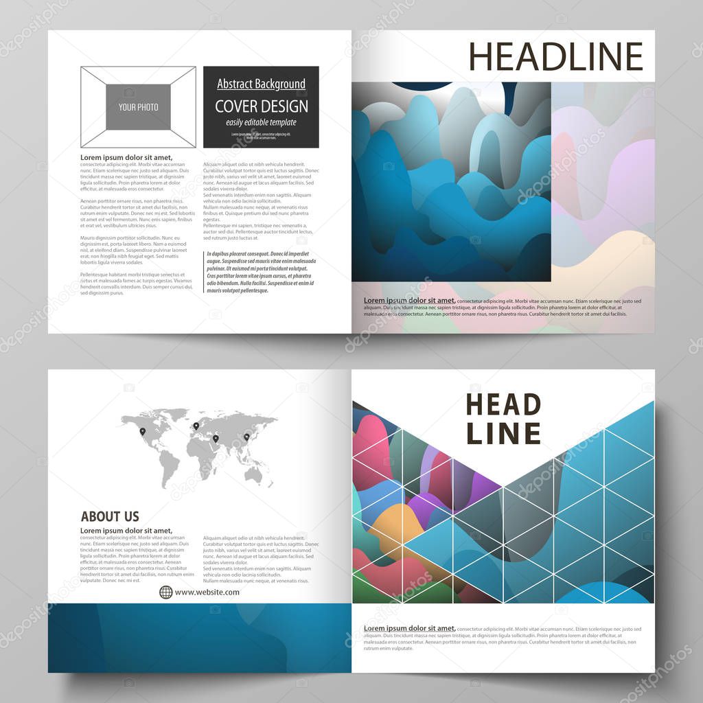 Business templates for bi fold square brochure, magazine, flyer, annual report. Leaflet cover, flat style vector layout. Bright color pattern, colorful design with shapes forming abstract background.