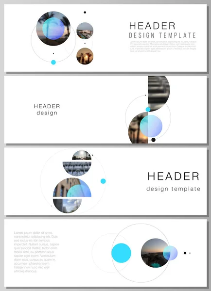 De minimalistische vector lay-out voor headers, banner ontwerpsjablonen. Eenvoudig ontwerp futuristische concept. Creatieve achtergrond met cirkels en ronde vormen die vormen van planeten en sterren. — Stockvector