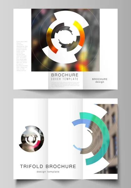 The minimal vector layouts. Modern creative covers design templates for trifold brochure or flyer. Futuristic design circular pattern, circle elements forming geometric frame for photo — Stock Vector
