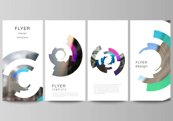 The minimalistic vector illustration of the editable layout of flyer, banner design templates. Futuristic design circular pattern, circle elements forming geometric frame for photo. — Stock Vector