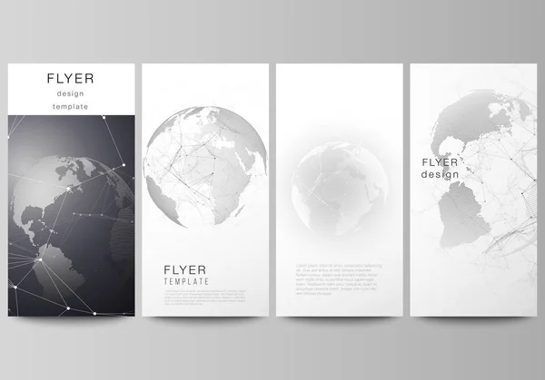 Vektor-Layout von Flyern, Banner-Design-Vorlagen. futuristisches geometrisches Design mit Weltkugel, Verbindungslinien und Punkten. Globale Netzwerkverbindungen, Technologie digitales Konzept. — Stockvektor