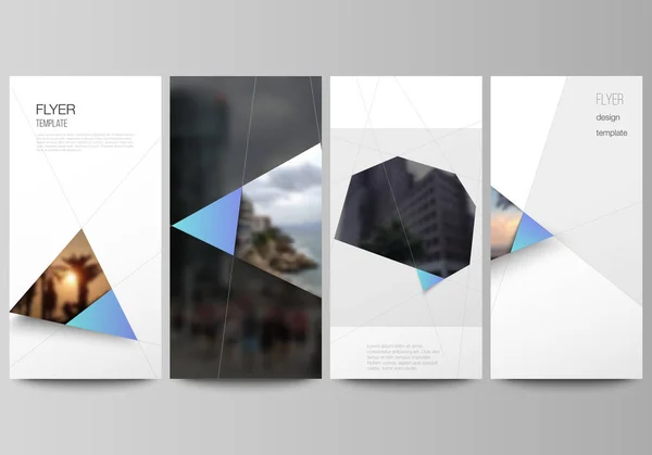 De minimalistische vectorillustratie van de bewerkbare indeling van flyer, banner ontwerpsjablonen. Creatieve moderne achtergrond met blauwe driehoekjes en driehoekige vormen. Eenvoudig ontwerp decoratie. — Stockvector