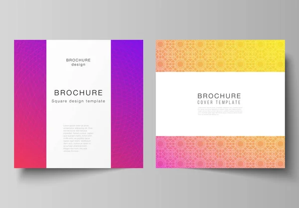 De minimale vector illustratie van bewerkbare lay-out van twee vierkante formaat omslagen ontwerp sjablonen voor brochure, flyer, tijdschrift. Abstract geometrisch patroon met kleurrijke gradiënt zakelijke achtergrond. — Stockvector