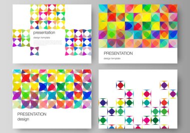 Sunu slaytları tasarım iş şablonları minimalist soyut vektör illüstrasyon düzeni. Soyut arka plan, parlak dairelerile geometrik mozaik desen, geometrik şekiller.