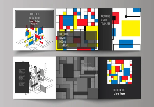 Das minimale vektorbearbeitbare Layout des quadratischen Formats umfasst Designvorlagen für dreifache Broschüren, Flyer, Magazine. abstrakter polygonaler Hintergrund, buntes Mosaikmuster, Retro-Bauhaus-Design — Stockvektor