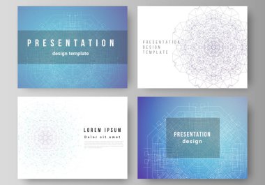 Sunumun minimalist soyut vektör illüstrasyon düzeni iş şablonları dizayn eder. Bağlı çizgi ve noktalarla Büyük Veri Görselleştirme, geometrik iletişim arkaplanı.