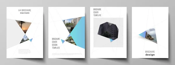 A4 formatında modern kapak örnekler vektör yerleşimini tasarım şablonları broşür, dergi, broşür, kitapçık, rapor için. Yaratıcı modern ve arka plan mavi üçgen üçgen şekiller. Basit tasarım — Stok Vektör