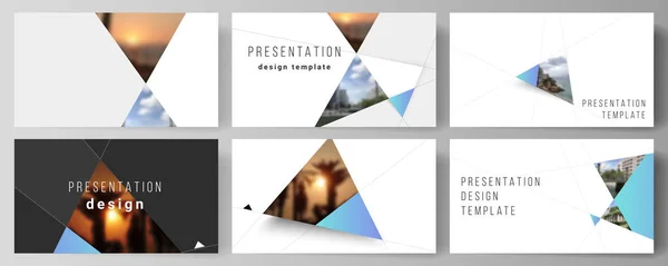 Presentationsbilderna minimalistisk abstrakt vektor layout design business mallar. Kreativ modern bakgrund med blå trianglar och triangulära former. Enkel design dekoration. — Stock vektor