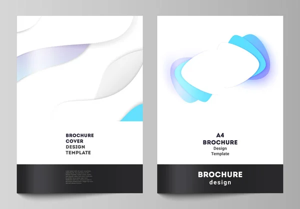 Vector lay-out van A4-formaat moderne cover mockups ontwerp sjablonen voor brochure, tijdschrift, flyer, boekje, jaarverslag. Blauwe kleurverloop abstracte dynamische vormen, kleurrijk geometrisch sjabloon ontwerp. — Stockvector