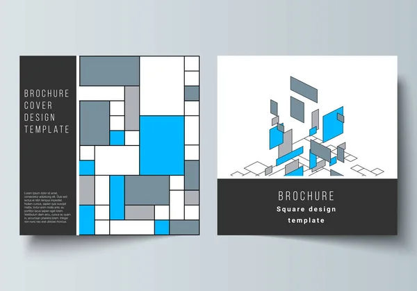 Минимальная векторная компоновка двух квадратных форматов охватывает дизайн брошюры, листовки, журнала. Абстрактный многоугольный фон, цветной узор, ретро-баулы в стиле стиль . — стоковый вектор