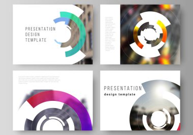 Düzenlenebilir sunma kaymak yerleşimini minimalist tasarlamak vektör çizim tasarım iş şablonları. Fütüristik tasarım dairesel modeli, daire öğeleri için fotoğraf geometrik çerçeve oluşturma