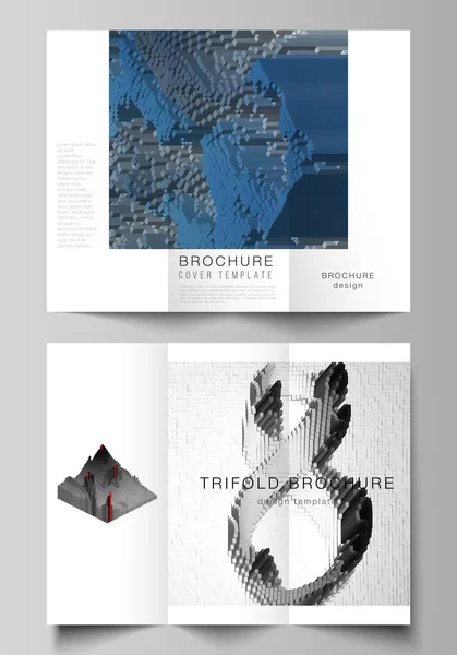 The minimal vector layouts. Modern creative covers design templates for trifold brochure or flyer. Big data. Dynamic geometric background. Cubes pattern design with motion effect. 3d technology style. — Stock Vector