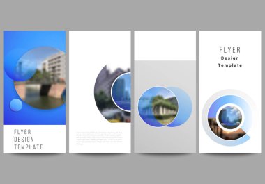 El ilanı, afiş tasarım şablonlar düzenlenebilir yerleşimini minimalist vektör Illustration. Yaratıcı modern mavi daireler ile arka plan ve yuvarlak şekiller.
