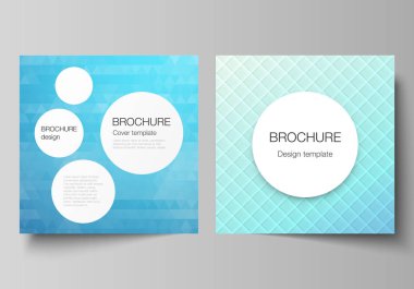 İki kare formatın düzenlenebilir düzeninin asgari vektör çizimi broşür, broşür ve dergi için tasarım şablonlarını kapsar. Renkli gradyan iş geçmişine sahip soyut geometrik desen.