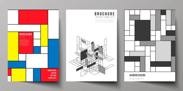 The vector layout of A4 format modern cover mockups design templates for brochure, flyer, booklet, annual report. Abstract polygonal background, colorful mosaic pattern, retro bauhaus de stijl design.