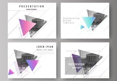 Sunma kaymak düzenlenebilir yerleşimini minimalist tasarlamak vektör çizim tasarım iş şablonları. Modern memphis deseni ile üçgenler ile renkli poligonal arka plan.