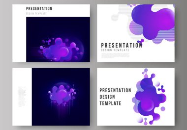 Sunma kaymak düzenlenebilir yerleşimini minimalist tasarlamak vektör çizim tasarım iş şablonları. Siyah arka plan gradyan, sıvı mavi renkli geometrik sıvı olan öğe.