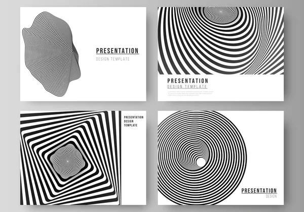 El diseño vectorial abstracto minimalista de las diapositivas de presentación diseña plantillas de negocio. Fondo geométrico 3D abstracto con patrón de diseño en blanco y negro de ilusión óptica. — Archivo Imágenes Vectoriales