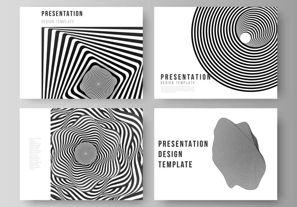 El diseño vectorial abstracto minimalista de las diapositivas de presentación diseña plantillas de negocio. Fondo geométrico 3D abstracto con patrón de diseño en blanco y negro de ilusión óptica. — Vector de stock
