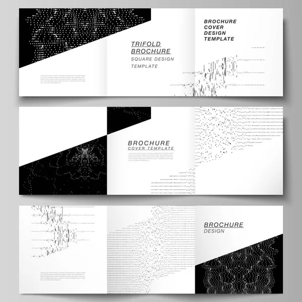 Minimale vector bewerkbare lay-out van vierkante formaat dekt ontwerpsjablonen voor trifold brochure, flyer, magazine. Trendy moderne wetenschap of technologie achtergrond met dynamische deeltjes. Cyberspace grid. — Stockvector