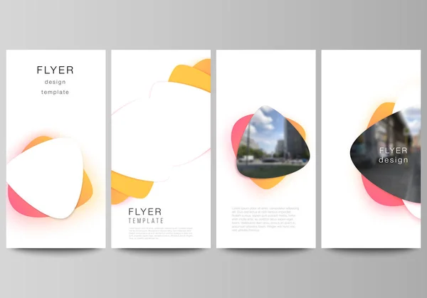 Die minimalistische Vektorillustration des editierbaren Layouts von Flyern, Banner-Design-Vorlagen. gelbe Farbverlauf abstrakte dynamische Formen, bunte geometrische Vorlage Design. — Stockvektor