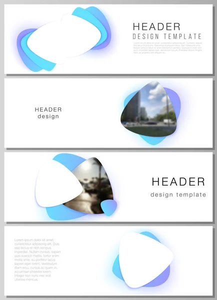 De minimalistische vector illustratie van de bewerkbare lay-out van headers, banner design templates. Blauwe kleurverloop abstracte dynamische vormen, kleurrijke geometrische template ontwerp. — Stockvector