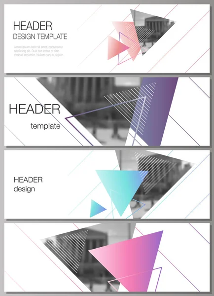 Den minimalistiska vektor illustrationen av redigerbara layouten för rubriker, banner designmallar. Färgglada polygonal bakgrund med trianglar med moderna memphis mönster. — Stock vektor