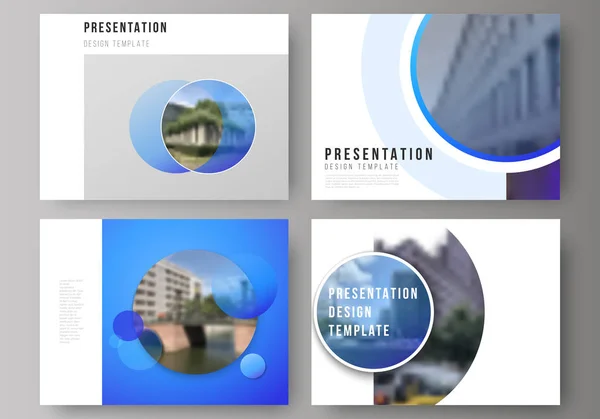 Die minimalistische abstrakte Vektorillustration des editierbaren Layouts der Präsentationsfolien gestaltet Geschäftsvorlagen. kreativer moderner blauer Hintergrund mit Kreisen und runden Formen. — Stockvektor