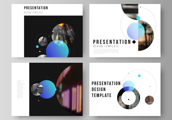 La disposition vectorielle minimaliste des diapositives de présentation conçoit des modèles d'entreprise. Concept futuriste de conception simple. Fond créatif avec des cercles et des formes rondes qui forment des planètes et des étoiles . — Image vectorielle