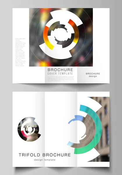 The minimal vector layouts. Modern creative covers design templates for trifold brochure or flyer. Futuristic design circular pattern, circle elements forming geometric frame for photo. — Stock Vector