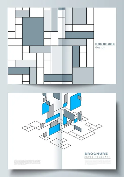 De indeling van de vector van twee A4 formaat moderne cover testmodellen ontwerpsjablonen voor bifold brochure, flyer, brochure. Abstracte veelhoekige achtergrond, kleurrijke mozaïek patroon, retro bauhaus de stijl design. — Stockvector