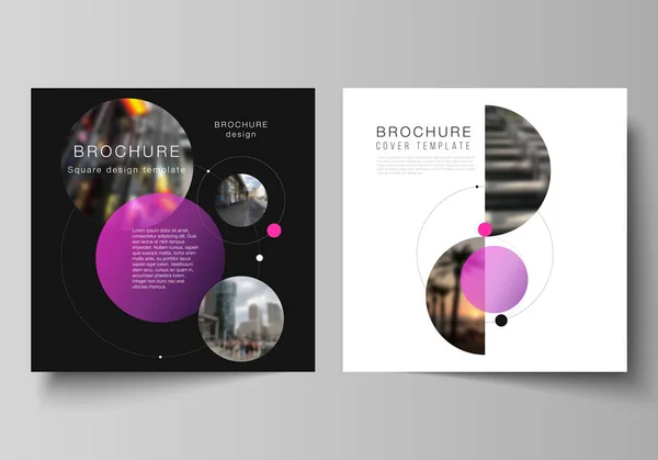 Vector layout of two square format covers design templates for brochure, flyer, magazine.Simple design futuristic concept. Creative background with circles and round shapes that form planets and stars — Stock Vector