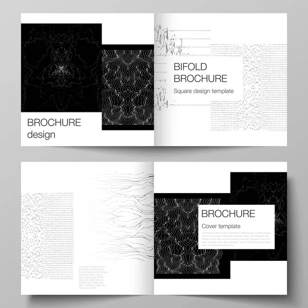 Das Vektorlayout von zwei Covervorlagen für quadratische Designbifold Broschüre, Magazin, Flyer, Booklet. trendige moderne Wissenschaft oder Technologie Hintergrund mit dynamischen Teilchen. Cyberspace-Netz. — Stockvektor
