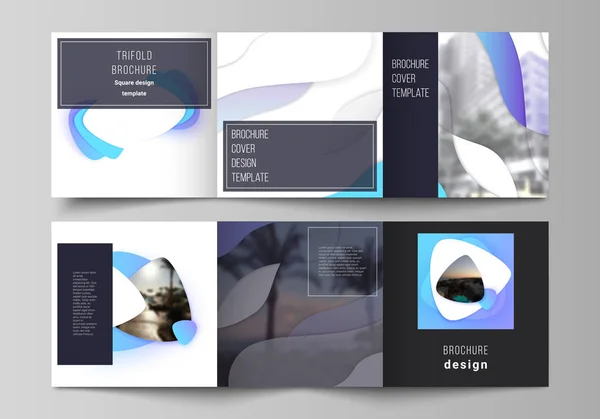 De minimale vector bewerkbare lay-out van vierkante formaat covers ontwerpsjablonen voor driebladige brochure, flyer, tijdschrift. Blauwe kleurovergang abstracte dynamische vormen, kleurrijke geometrische sjabloonontwerp. — Stockvector