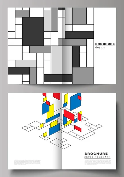 De indeling van de vector van twee A4 formaat moderne cover testmodellen ontwerpsjablonen voor bifold magazine, brochure, flyer. Abstracte veelhoekige achtergrond, kleurrijke mozaïek patroon, retro bauhaus de stijl design. — Stockvector