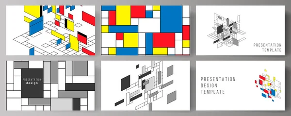 Minimalistyczne Abstrakcja vector można edytować układ prezentacji slajdów Szablony biznesowe. Streszczenie tło wielokątne, kolorowe mozaiki, projekt retro bauhaus de stijl. — Wektor stockowy