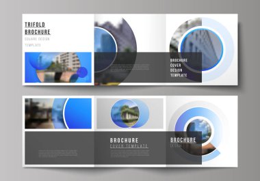 Kare biçiminin en az vektör düzenlenebilir düzen tasarım şablonları panelli broşür, el ilanı, dergi için kapsar. Yaratıcı modern mavi daireler ile arka plan ve yuvarlak şekiller.