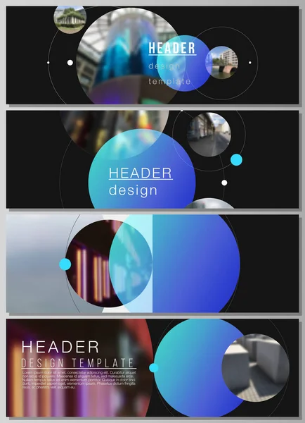 O layout vetorial minimalista de cabeçalhos, modelos de design de banner. Design simples conceito futurista. Fundo criativo com círculos e formas redondas que formam planetas e estrelas . — Vetor de Stock