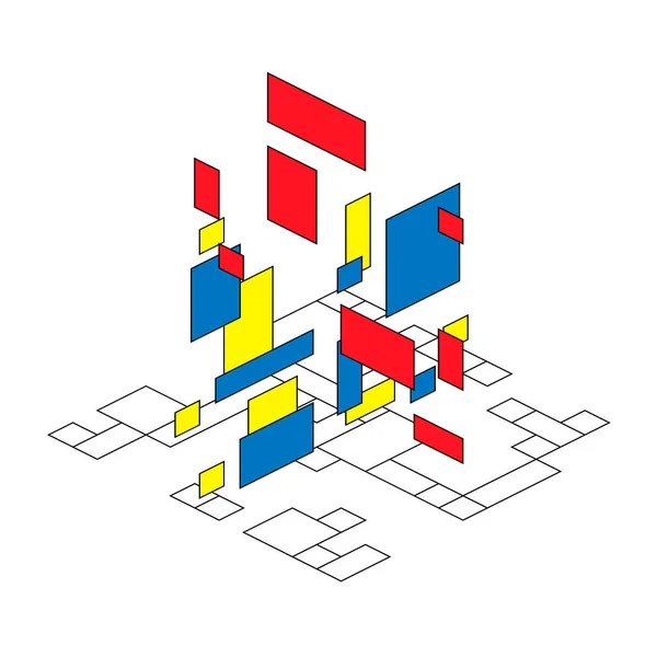 Abstracte veelhoekige achtergrond met rechthoekige vormen in perspectief, retro bauhaus de stijl ontwerp — Stockvector