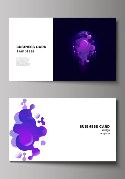 De minimalistische abstracte vector illustratie van de bewerkbare lay-out van twee Creative Business Cards-ontwerpsjablonen. Zwarte achtergrond met vloeiende gradiënt, vloeibaar blauw gekleurd geometrisch element. — Stockvector