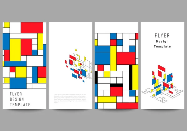 L'illustration vectorielle minimaliste de la mise en page modifiable des modèles de flyer et de bannière. Fond polygonal abstrait, motif mosaïque coloré, design rétro bauhaus de stijl . — Image vectorielle