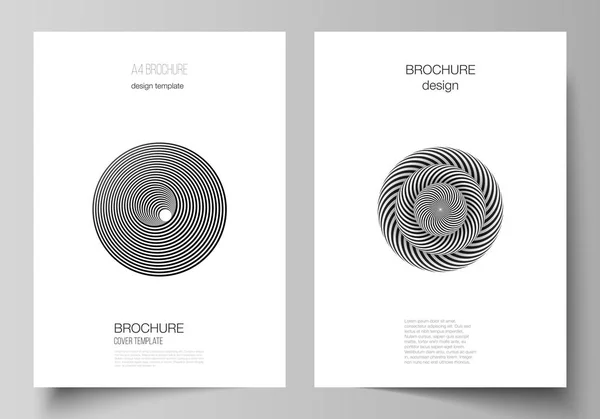 Vektor layout av A4-format moderna omslag mockups design mallar för broschyr, tidskrift, flygblad, häfte, rapport. Abstrakt 3D geometrisk bakgrund med optisk illusion svart och vit design mönster — Stock vektor