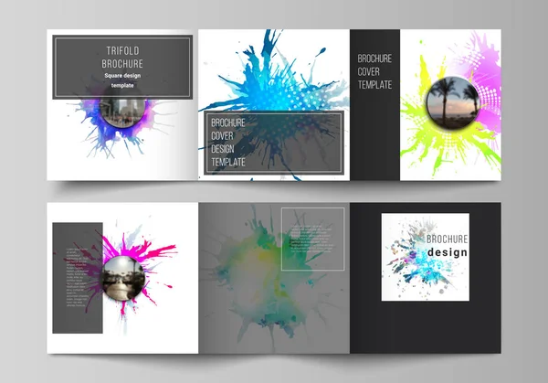 The minimal vector editable layout of square format covers design templates for trifold brochure, flyer, magazine. Colorful watercolor paint stains vector backgrounds. — Stock Vector