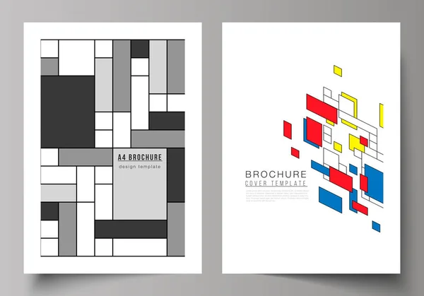 Das Vektorlayout moderner Cover-Attrappen im a4-Format für Broschüren, Flyer, Broschüren, Jahresberichte. abstrakter polygonaler Hintergrund, buntes Mosaikmuster, Retro-Bauhaus-Design. — Stockvektor