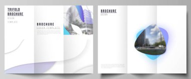 Düzenlenebilir düzenlerin minimal vektör çizimi. Modern kreatif, üç kat broşür veya el ilanı için tasarım şablonlarını kapsar. Mavi renk gradyan soyut dinamik şekiller, renkli geometrik şablon tasarımı.