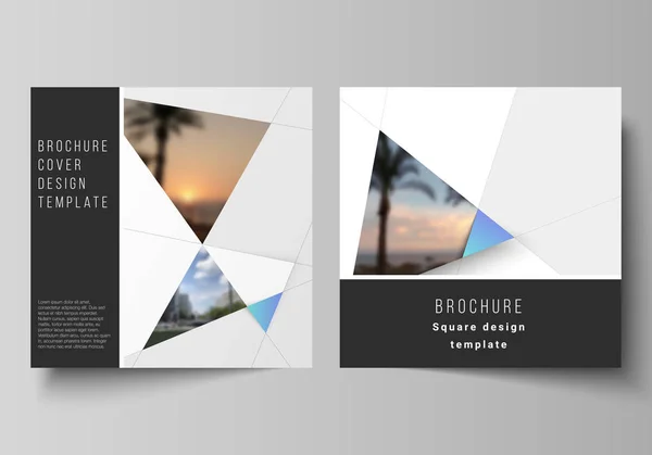 De indeling van de minimale vector van twee vierkant formaat omvat ontwerpsjablonen voor brochure, flyer, magazine. Creatieve moderne achtergrond met blauwe driehoekjes en driehoekige vormen. Eenvoudig ontwerp decoratie. — Stockvector