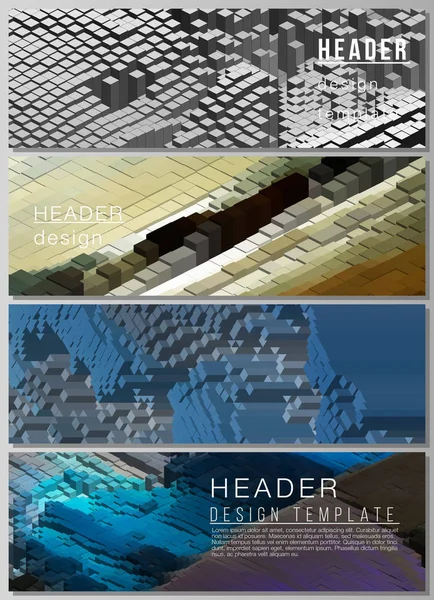 Die minimalistische Vektorillustration des editierbaren Layouts von Kopfzeilen, Banner-Designvorlagen. Big Data. dynamischer geometrischer Hintergrund. Würfel Muster Design mit Bewegungseffekt. Stil der 3D-Technologie. — Stockvektor