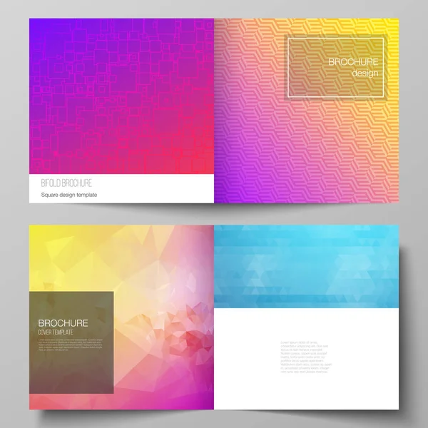 De vector illustratie van bewerkbare lay-out van twee covers sjablonen voor vierkant ontwerp bifold brochure, tijdschrift, flyer, boekje. Abstract geometrisch patroon met kleurrijke gradiënt zakelijke achtergrond — Stockvector