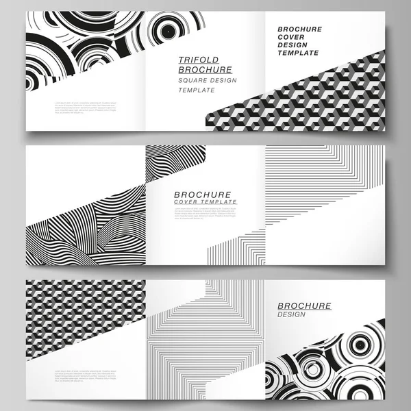 De minimale vectorlay-out van vierkante formaten omvat ontwerpsjablonen voor driedelige brochures, flyers en tijdschriften. Trendy geometrische abstracte achtergrond in minimalistische platte stijl met dynamische compositie. — Stockvector