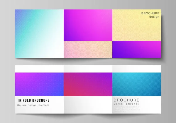 De minimale vector bewerkbare lay-out van vierkante formaat omslagen ontwerp sjablonen voor drievoudige brochure, flyer, tijdschrift. Abstract geometrisch patroon met kleurrijke gradiënt zakelijke achtergrond. — Stockvector